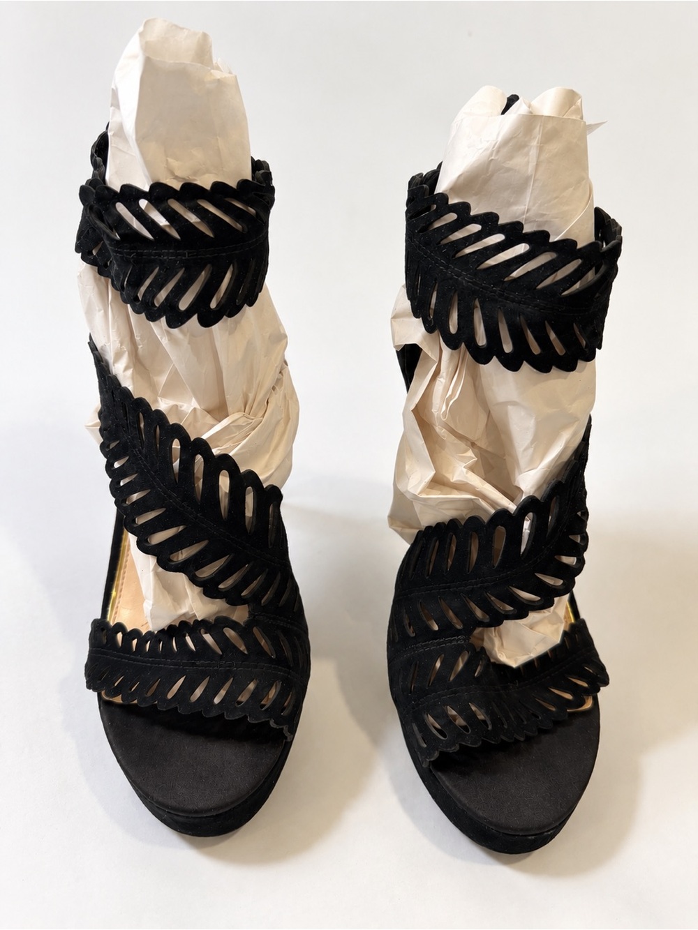 Jessica Simpson Black Suede Cutout Platform Stiletto Sandals – Size 8.5